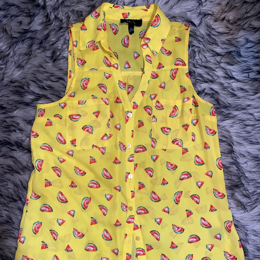 Yellow watermelon tank top button up